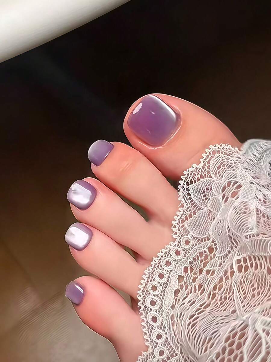 Instant Use Short Square Pressed Grape Purple Handmade Cat Eye Full Cover False Nail Set To Enhance Your Look, Suitable For Women And Girls Daily Wear, Includes 1 Adhesive Sticker And 1 Mini Nail File, Random Delivery Of Gel Glue Press On Nails - Multicolor - View 1