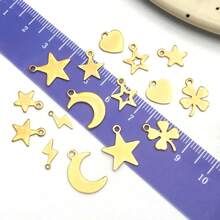10个不锈钢金色吊坠，心形、月亮、星星、四叶草金属吊坠，适用于DIY项链、手链、耳环等工艺品制作。 - 金色 - 查看 5