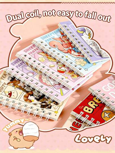 A7螺旋笔记本套装 - 4本，10x8厘米口袋尺寸，双线圈装订，每本50张护眼纸，多种款式可选，便携美观，适合学校、办公室和旅行，书写流畅，学习办公用品