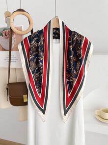 1pc Paisley Pattern Elegant Polyester Scarf, Versatile Decoration For All Seasons,Beach,Holiday - #2 Navy Blue Cashew Flower - View 1
