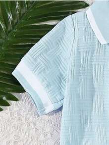 Bộ 2 món gồm áo polo và quần short dệt jacquard cho bé trai sơ sinh, thích hợp cho mùa hè. - Màu xanh Bạc hà - Xem 2