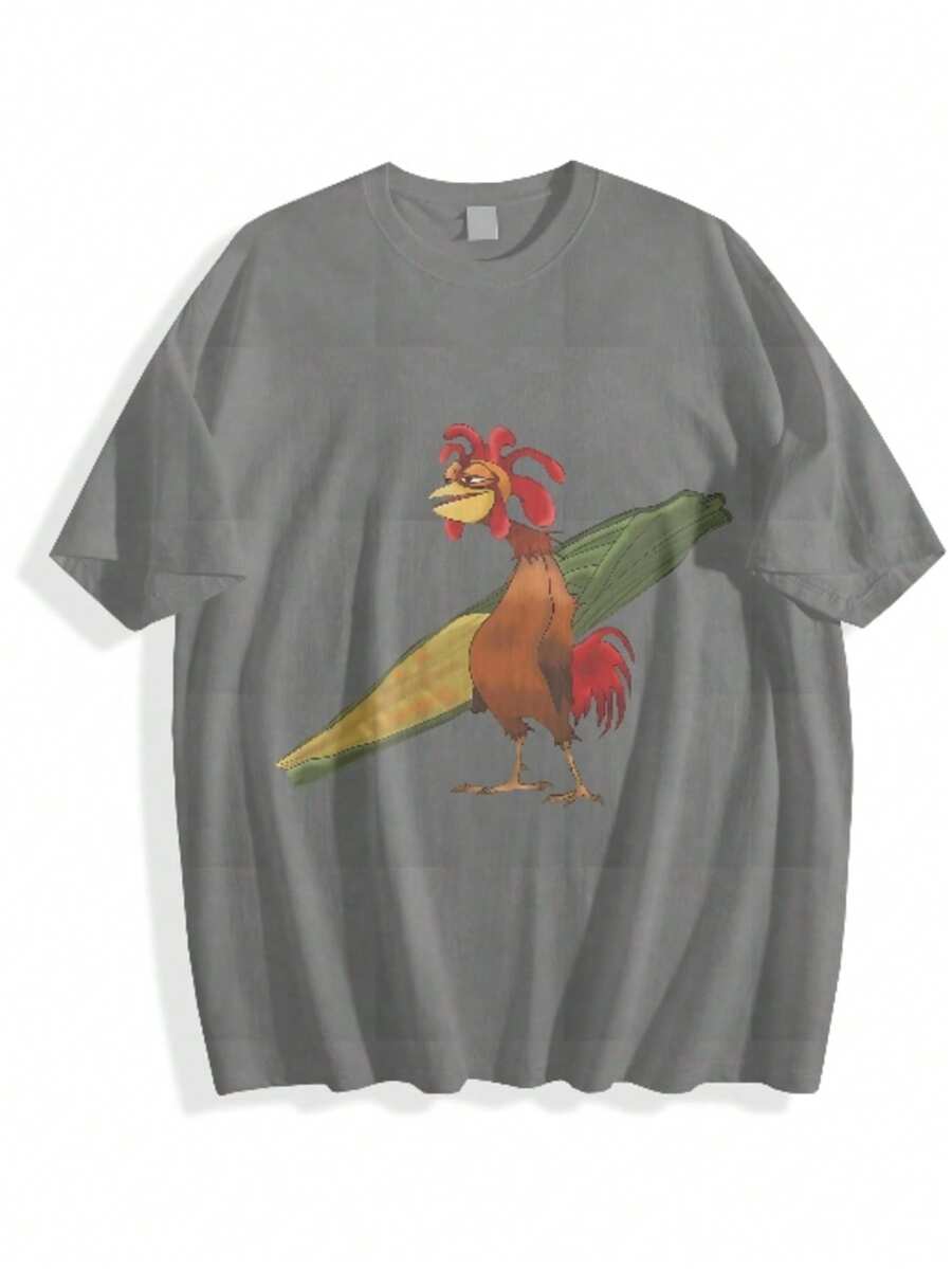 Chicken Joe Shirt, Beach Surf Unisex T-Shirt Back Printed Cotton Casual Classic, Gift For Her, Gift For Him, Gift For Friend Menswear Top - 灰色 - 查看 1