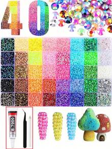 32,000颗40色树脂果冻水钻（随机颜色混合），用于美甲装饰，3mm/4mm/5mm平底宝石，适合手工制作，闪亮套装，可用于服装、鞋子、美甲、化妆、钻石画等。 - 彩色 - 查看 15
