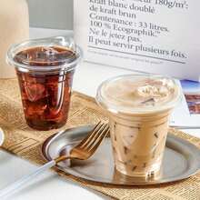 10/20 Sets Of 16-Ounce Disposable Transparent Plastic Coffee Cups (With Lids), In U-Shaped Round-Bottom And Flat-Bottom Styles, Suitable For Holding Coffee, Latte, Layered Cold Drinks And Milk Tea. - Transparent - View 3