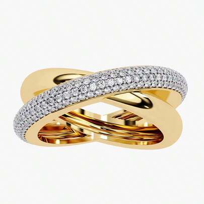 Fashionable Dual-Tone Yellow Criss-Cross Circle Couple Rings, Jewelry Gift For Valentine's Day