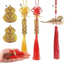 1pc/4pcs Feng Shui Good Luck Pendant (Metal Gourd With 5 Coins) As A Blessing Gift Brings Health, Success, Tranquility, And Wealth. Suitable For Car Furniture, Bags, Homes, Offices, And Other Scenes - Multicolor - View 2