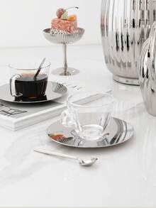 Bộ ấm trà chiều cao cấp sang trọng, gồm tách cà phê thủy tinh và đĩa lót bằng thép không gỉ, bộ ấm trà chiều kiểu Anh tinh tế, thích hợp cho nhà hàng, phòng khách, quán cà phê, các buổi tụ họp. - Nhiều màu - Xem 10