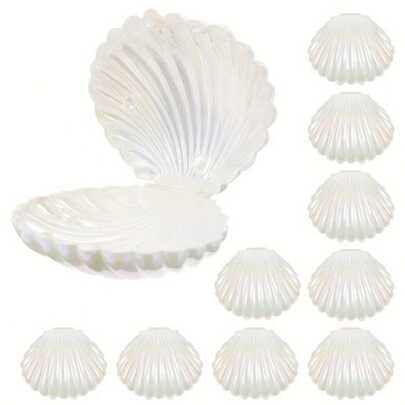 10pcs/Set Faux Shell Decor Pearl Candy Box - Transparent Plastic Material For Shiny Finish - Gift Box, White Or Pink Available, Desktop Decor Favor Box, Suitable For Baby Shower, Newborn Baby Gift, Baby Party Decoration