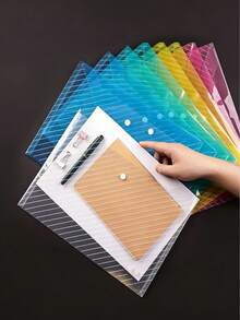 10pcs/Pack Random Color A4 Transparent Waterproof Button File Folders, Large Capacity Office Data Bags, Student Learning Supplies, Cute Stationery - Multiple Styles - View 6