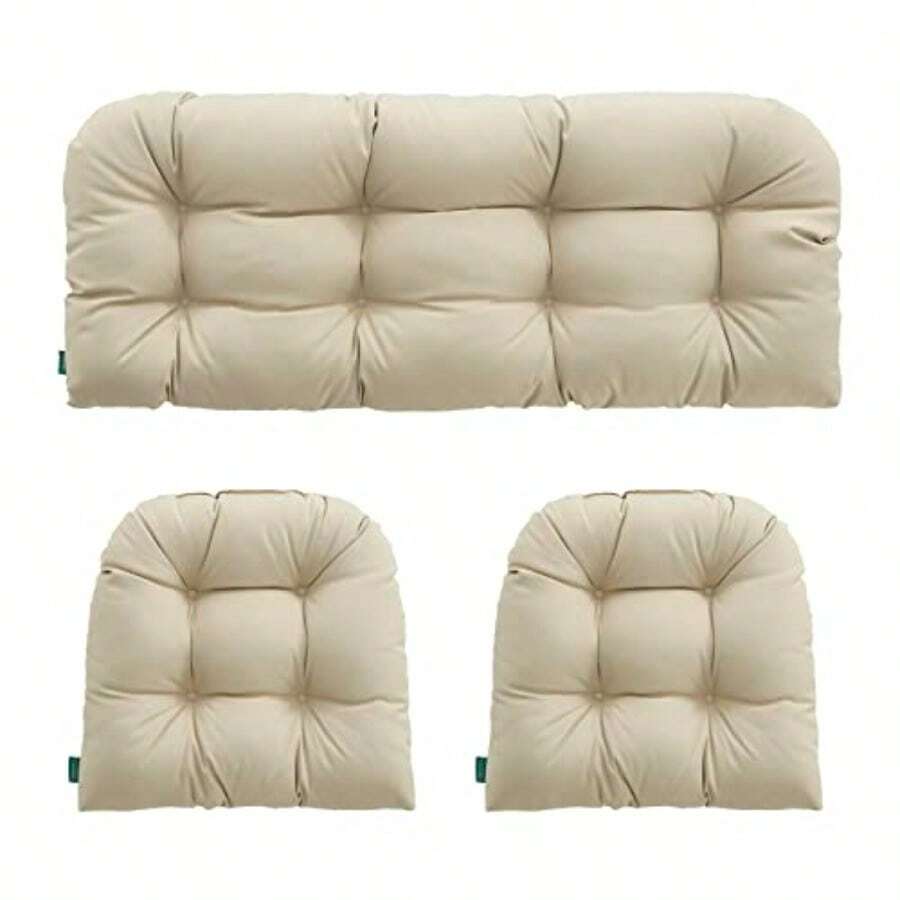 Cojines de Mimbre para Uso Exterior e Interior Todo Tipo de Clima 3 Piezas 1 sofá de Dos plazas y 2 Cojines Impermeables en Forma de U para Muebles de Patio sofá de Mimbre y Color Beige - Beis - Ver 1
