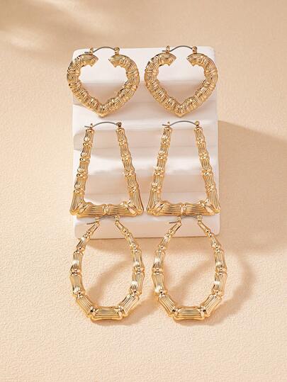 6只/套超轻竹制耳环，适合派对和日常佩戴