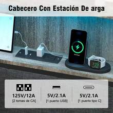 Cabecera De Cama Full Con Luces Led Y Salidas 140*15*109cm,Almacenamiento 3 Niveles + diseño multifuncional,Ideal para Dormitorios - Negro - Ver 5