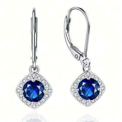 纯银经典杠杆式耳环 女士圈形耳环 低过敏性蓝色立方氧化锆耳环 时尚精致耳环 生日礼物