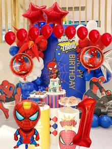 Marvel 蜘蛛侠生日装饰套装，漫威派对用品，包括32英寸红色数字气球，超级英雄儿童生日新年庆祝派对装饰，拍照背景气球 - 氣球套裝 - 查看 1