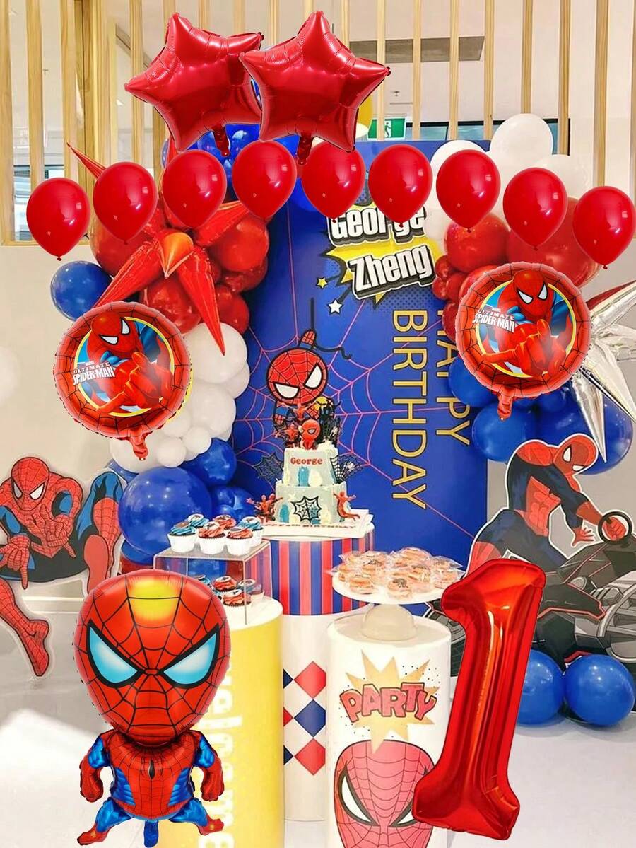 Marvel 蜘蛛侠生日装饰套装，漫威派对用品，包括32英寸红色数字气球，超级英雄儿童生日新年庆祝派对装饰，拍照背景气球 - 氣球套裝 - 查看 1