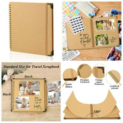 Scrapbook 80 Pages 8x8 Inch Junk Journal Album For Wedding Anniversary Family Memory Book DIY Craft Projects Brown