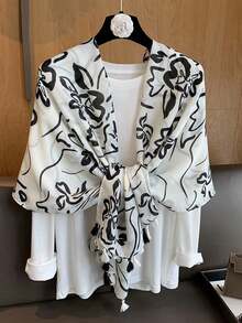 1件新款轻薄中国风水墨花卉印花流苏围巾/披肩 - 彩色 - 查看 2