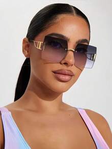 1 buc Ochelari de soare cu picior gol, cu margini supradimensionate din metal, stil stradal la modă pentru femei - Multicolor - Vizualizare 4
