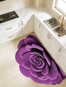 1 pieza Alfombra de baño con flor morada, alfombra de baño, felpudo, alfombra pequeña, alfombra, tapete, decoración del hogar, alfombra de área, alfombra de exterior, decoración del hogar, alfombra de área, alfombra de dormitorio, alfombra lavable - Multicolor - Ver 3