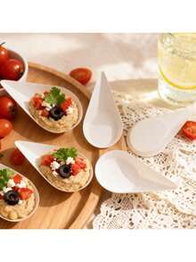 50/20/10pcs Compostable Sugarcane Fiber Dipping Plates, Dishes And Trays - Lemon/Raindrop Shapes, Suitable For Dipping Sauces, Cakes, Sushi Condiments, Butter Dishes, Dessert Cups, Food Containers And Food Storage Containers, Great For Weddings, Parties, Holidays, Home Kitchens, Restaurants, Travel, Tableware, Kitchen Supplies, Kitchen Accessories - Multicolor - View 3
