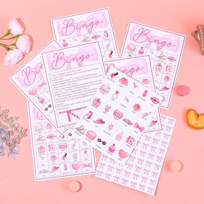 Bộ trò chơi Bingo nơ hồng, bộ thẻ hoạt động theo phong cách màu nước dành cho tiệc cô dâu, tiệc độc thân, đám cưới và sinh nhật, bao gồm bút đánh dấu và thẻ gọi số.