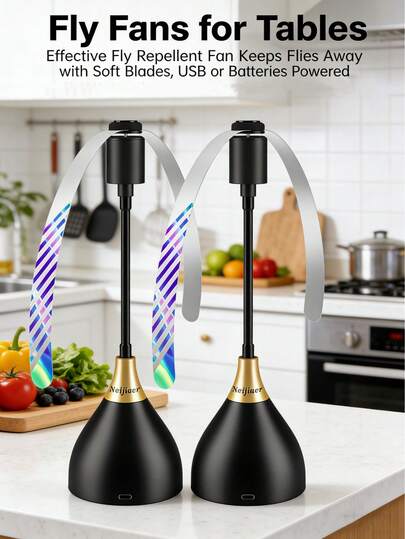 2/3/4pcs Battery/USB Dual-Mode Fly Repellent Fan - Efficient Desktop Fly Repellent Fan With Soft Blades, Suitable For Home, Picnic, BBQ Party And Other Occasions, Portable Anti-Insect, Quiet Operation, ≤36V