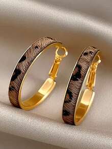 一对夸张豹纹耳环，适合女性日常、节日和派对佩戴 - 彩色 - 查看 3