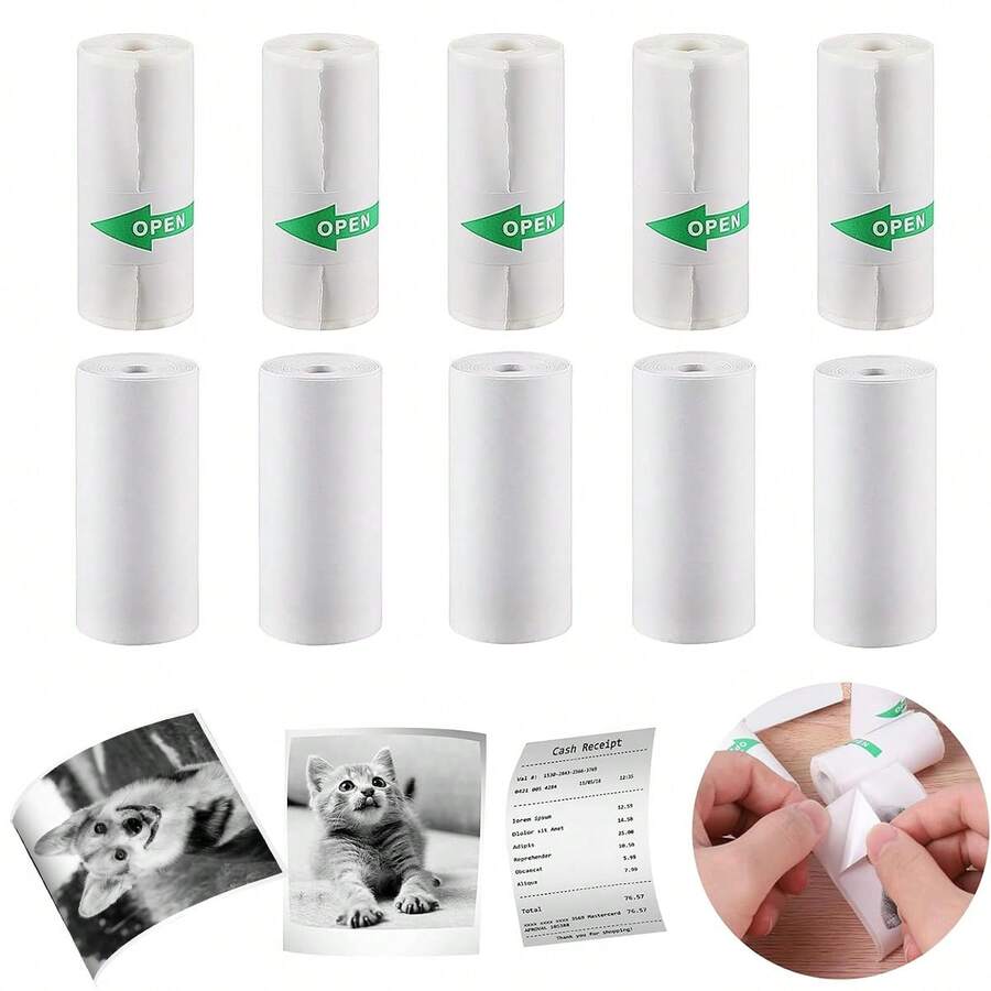 Mini Printer Paper, Including 5 Rolls Thermal Printing Paper & 5 Rolls Self-Adhesive Sticker Paper, 57x25mm, For Photos, To-Do Lists, Study Notes, Journal,Compatible With Mini Printer