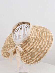 Mũ rộng vành gấp gọn dành cho nữ, mũ xô thoáng khí chống tia UV mùa hè mới, mũ chống nắng kẻ sọc bằng polyester kiểu dáng thường ngày. - mũ - Xem 4