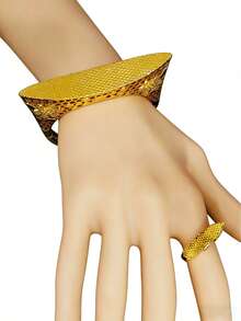 ANIID 2件套时尚女士镂空花朵铜手镯戒指首饰套装，中东迪拜欧洲及非洲新娘婚礼派对礼服配饰，情人节复活节节日礼物 - 金黃色 - 查看 4