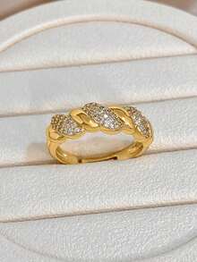 Set/1Pc Anti-Fading Luxury Elegant Pave Twisted Knot Bangle Bracelet Ring Set For Women,For Daily Party Birthday Valentine's Day, Boho/Wedding - Multicolor - View 10