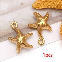 1件金色不锈钢海洋动物吊坠，天然贝壳镶嵌，包含贝壳螃蟹、海星等吊坠，可用于制作项链、手链、耳环，打造海洋主题珠宝，亦可作为DIY礼物。 - 彩色 - 查看 8