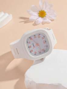 1pc Jelly Square Quartz Watch, Fashionable Timepiece Suitable For Teenagers, Daily Use Or Holiday Gift - White - View 4
