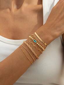 Bộ 7 vòng tay charm đính đá CCC hình học thanh lịch, trang sức cao cấp cho đám cưới, tiệc tùng, kỳ nghỉ, thường ngày, phong cách đường phố, quà tặng cho phụ nữ và các cặp đôi. - Vòng đeo tay - Xem 4