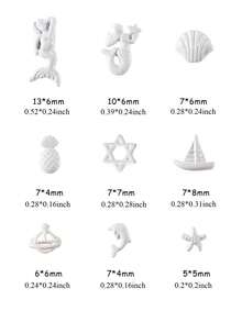 50件/包 海洋系列3D美甲装饰品，黑白美人鱼、海星、贝壳美甲饰品，DIY美甲配件 - 彩色 - 查看 6