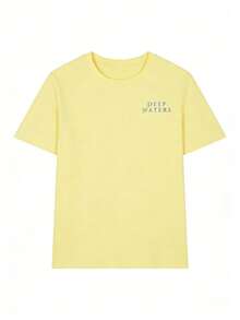 Women's Summer New Simple Cute Marine Life Print Casual Vacation Style Loose Versatile Round Neck White Short-Sleeved T-Shirt Fashionable Daily Tops Suitable For Daily Vacation Wear. Graphic Tees Women Pink Top-Unisex Comfortable Vintage Street Style Loose-Fit Washed T-Shirt - 黃色 - 查看 4