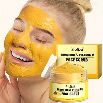 Meliza Exfoliante facial de vitamina C y cúrcuma / Limpieza profunda y suave / Apto para todo tipo de pieles --- Incluye un cepillo aplicador - Cuidado de la piel de verano