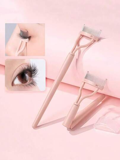1pc Pink Stainless Steel Eyelash Comb, Compact Eyelash Curler Assist Tool, Makeup Eyebrow Brush, Eyeshadow Brush, Eyelash Brush, Gift