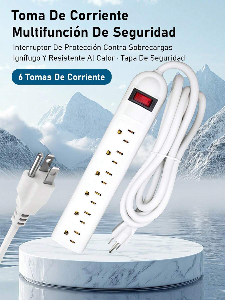 6-Socket Power Strip, Extension Cord, Overload Protector, Suitable For Home, Office, Garage And Workbench