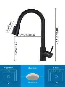 1 pieza Grifo de cocina moderno de un solo orificio con función de extracción. Grifo de fregadero de acero inoxidable de un solo mando con arco alto y función de extracción, grifo moderno giratorio 360°, control de flujo de dos niveles, adecuado para cocina del hogar, baño, caravana, fregadero, lavado de autos, fregadero de granja y bar. - Negro - Ver 4