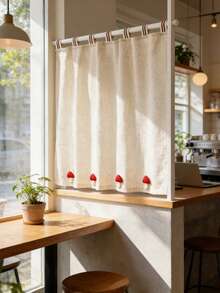 1PC Cute Red Mushroom-Shaped Japanese-Style Hanging Curtain, Small Window Curtains For Kitchens,Apartment Kitchen Curtains, Kitchen Window Valance,Cafe Style Half Curtains. - Beige - View 7
