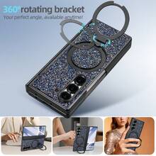 VIETAO Sequins,Diamond Fashion High Quality Blingbling Sparkling Electroplated Hidden Circular Bracket Mobile Phone Case Compatible With Samsung Galaxy Z Fold 7 6 Hinged Full-Cover Protection Phone Cover With Tempered Glass Screen Protector - Blue - View 3