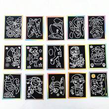 一套DIY刮画玩具，包含艺术纸、魔法画纸、刮刀和木制刮笔，创意涂色玩具工艺品，DIY绘画套装 - 彩色 - 查看 9
