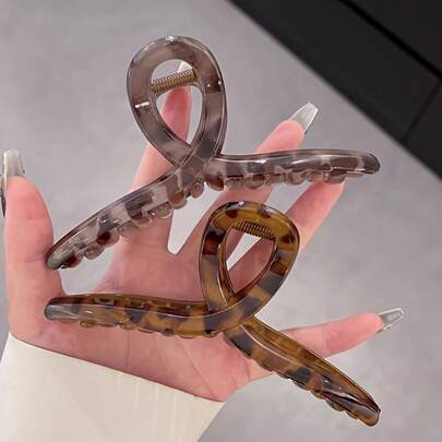 1/2个复古豹纹发夹 - 大号十字形结实发夹，优雅复古女士发饰