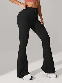 High Waist Flare Pants, Butt Lifting Seamless Yoga Pants, Wide Leg Trousers For Women Spring Black - Black - View 4