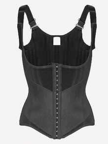 1pc Women Adjustable Strap Waist Trainer Corset Tummy Control Hook & Eye Body Shaper Back Support Slimming Girdle - Black - View 2