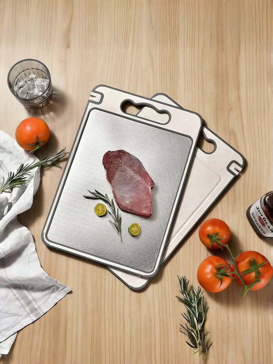 Stainless Steel Cutting Board, Kitchen Chopping Board, Hanging Chopping Board, Non-Slip Diamond Pattern Design, Anti-Scratch Grid Design, Juice Groove, Stainless Steel And PP Material, Mother's Day Gift, Ideal Gift - Black - View 1