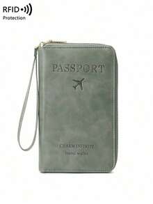 CHARM INFINITE Travel Passport Wallet RFID Blocking Creative Design Zipper Closure Multiple Card Slots Wrist Strap For Airplane Tickets Credit Cards Travel Organizer Beach Vacation Summer Gift - 綠色 - 查看 6