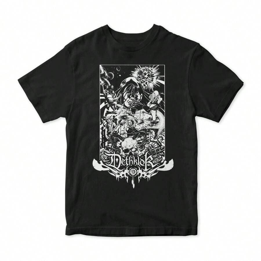 Dethklok Metalocalypse T-Shirt And Breathable Men's And Women's Same Crew Neck Pure Cotton T-Shirt - 黑色 - 查看 1