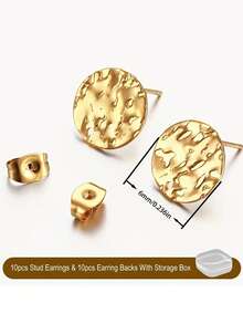 Un paquete que contiene 20 piezas de postes de pendientes de acero inoxidable 304, con diseño de tachuelas redondas en relieve con respaldos, adecuados para manualidades de joyería. - Multicolor - Ver 14